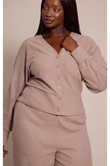 Plus Mushroom Soft Ribbed Button Up Cardigan