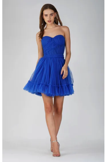 Lauren Cobalt Blue Tulle Mini Dress