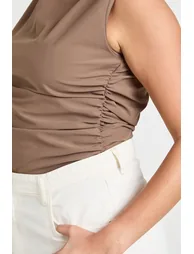 Plus Ruched Grown On Neck Bodysuit - mushroom - 3