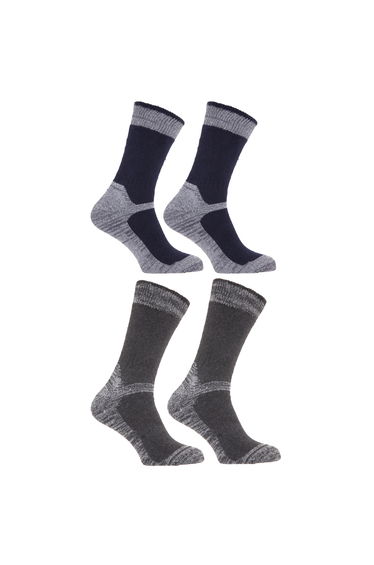 Mens Heavy Weight Reinforced Toe Work Boot Socks (Pack Of 4) - Navy/Grey