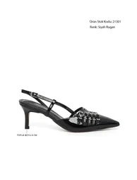 Black Patent Leather Women's Classic Heeled Shoes - 3