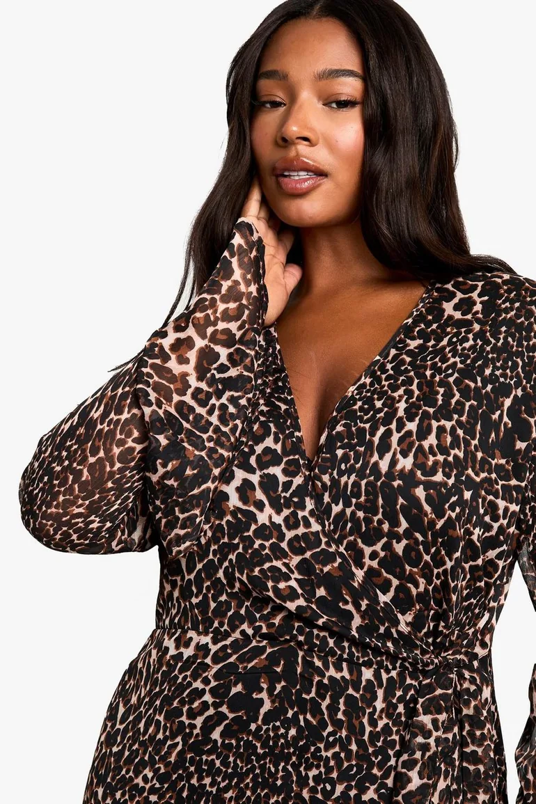 Plus Chiffon Leopard Print Wrap Midaxi Dress - leopard - 3