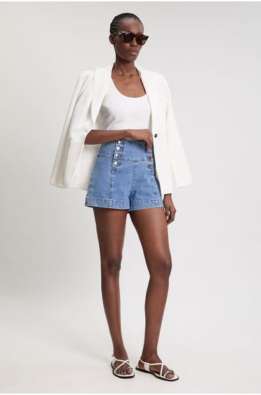 Denim Button Front Shorts