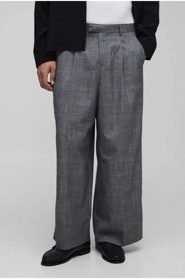 Prince Of Wales Check Wide Leg Tailored Trouser