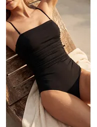 Black Strapless Compression Swimsuit - 1