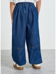 Boys Dark Blue Cut and Sew Panel Baggy Jeans - 3