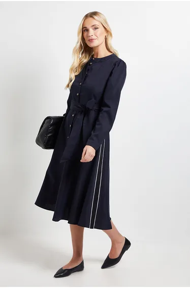 PETITE SIDE STRIPE TIE WAIST MIDI DRESS