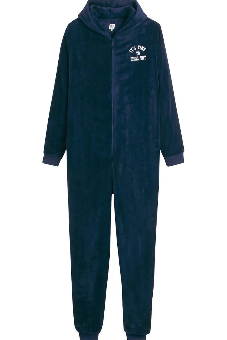 Fleece Hooded Onesie with Chest Embroidery