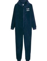 Fleece Hooded Onesie with Chest Embroidery