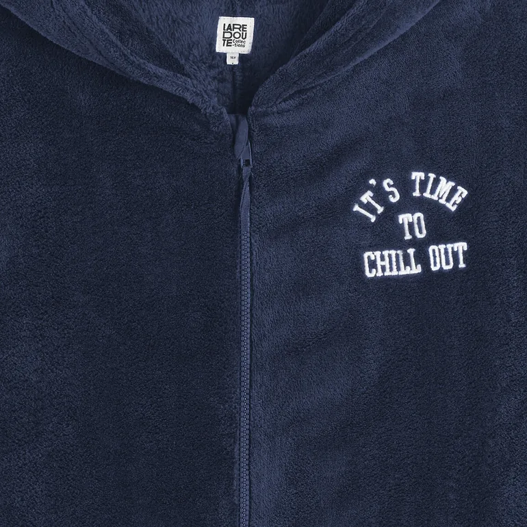 Fleece Hooded Onesie with Chest Embroidery - 1