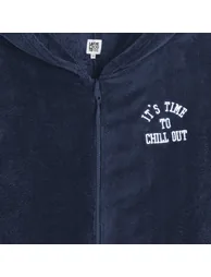 Fleece Hooded Onesie with Chest Embroidery - 1