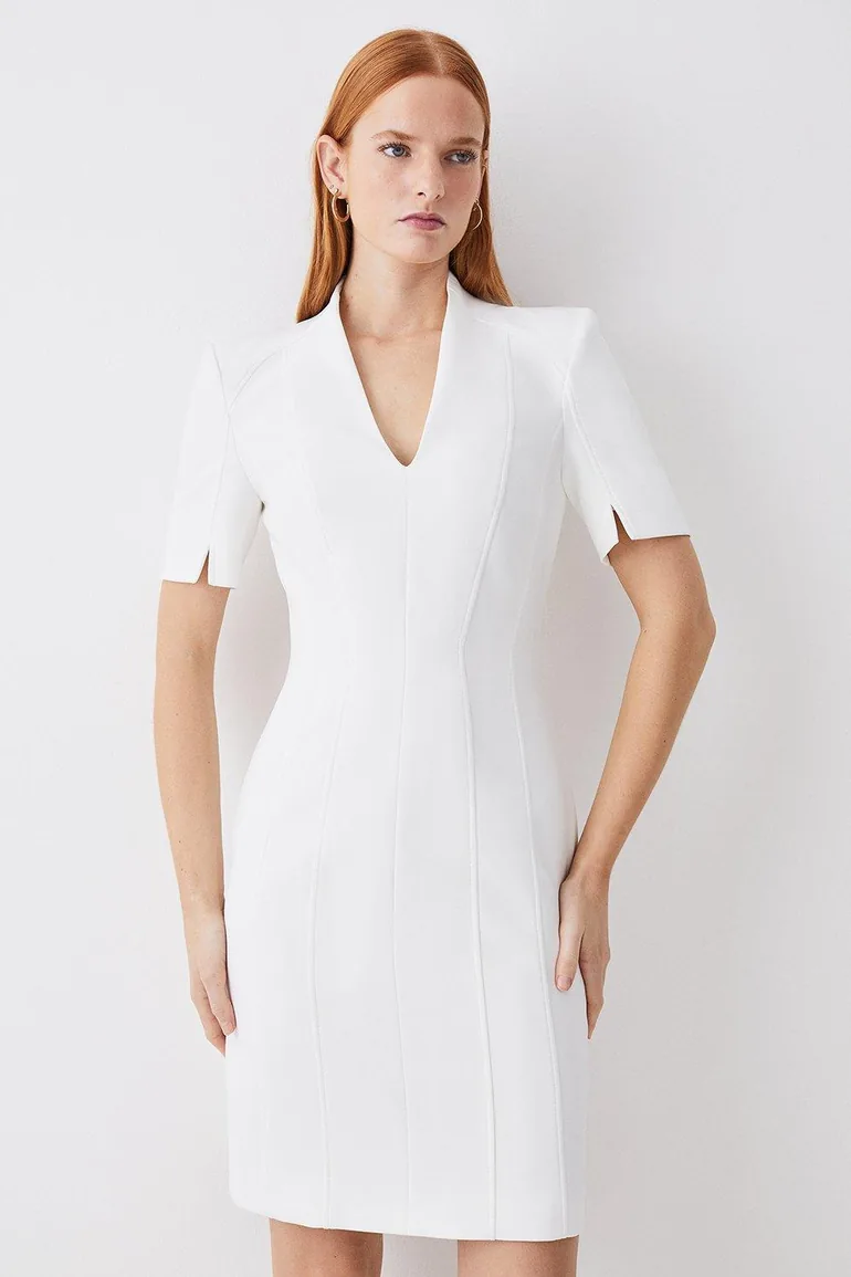 scuba seamed knee-length dress Short Sleeve Scuba Knit Dress (Women)
