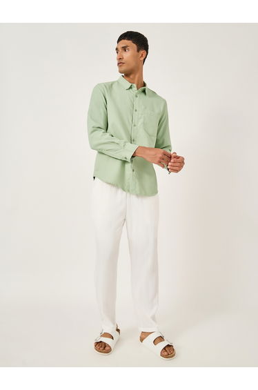 Textured Spread Collar Regular Fit Shirt with Pocket Detail
