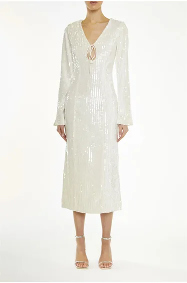 Anais Clear-Nude Sequin Flared-Sleeve -Dress
