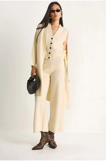 LUCCI Knit Cardigan-Vest-Pants Three-Piece Coord Set