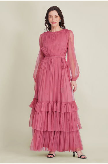 Rebecca Tulle Maxi Dress in Dusty Rose