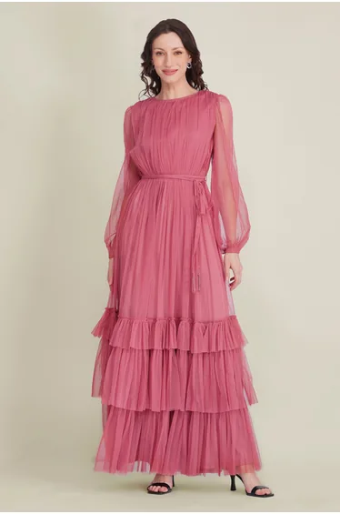 Rebecca Tulle Maxi Dress in Dusty Rose