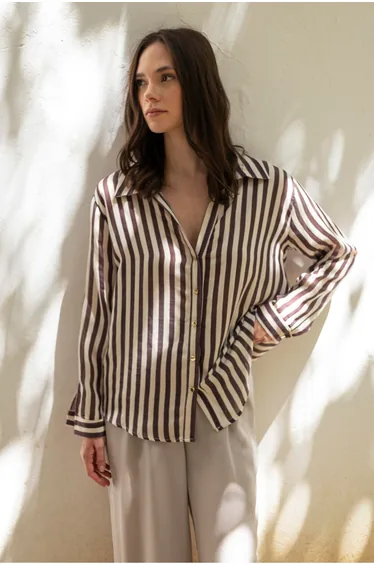 Plum Relaxed Fit Striped Woven Thin Shirt