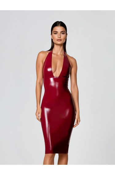 Sexia Plunge Neck Latex Mini Dress