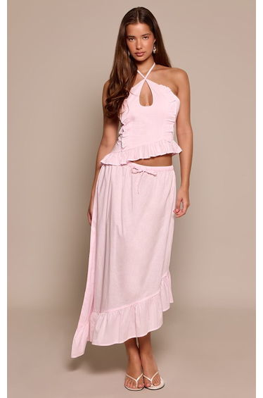 Light Pink Frill Tiered Maxi Skirt Co-ord