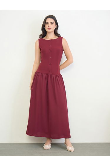 Burgundy Sleeveless A-Line Maxi Dress