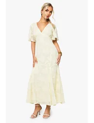 Burnout Floral Angel Sleeve Midaxi Dress - lemon - 2