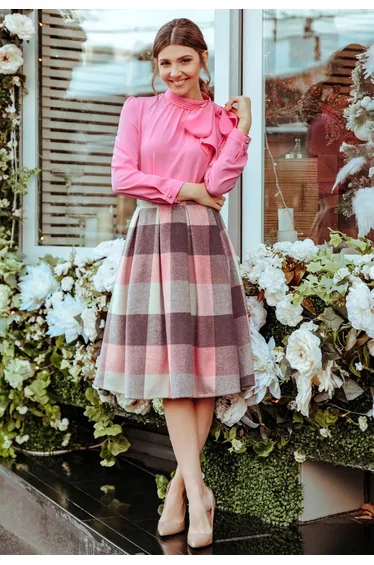 Greatest Embrace Check Midi Skirt in Pink