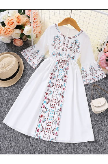 Girls Floral Print Tie Waist Dress