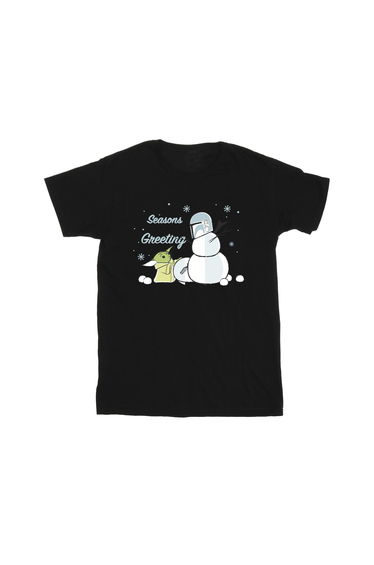 Star Wars Mandalorian Boys Seasons Greetings Cotton T-Shirt - Black