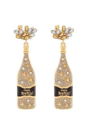 Happy New Year Starlit Rhinestones Bottle Earrings