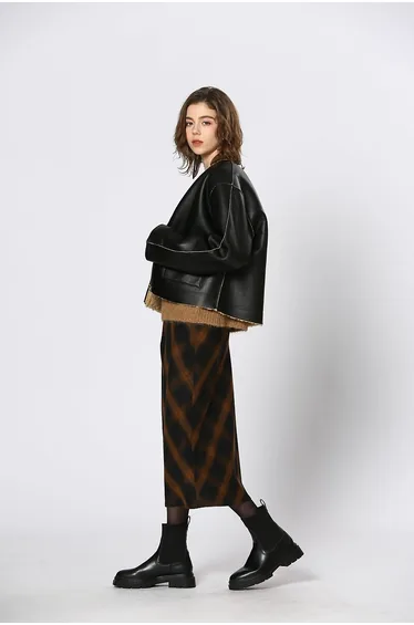 Faux Leather Zipped Jacket with Sherpa Lining