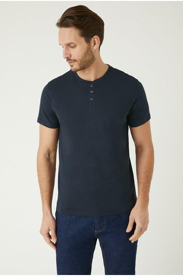 Navy Grandad Neck T-shirt