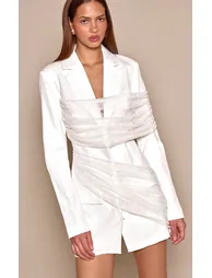 White Lace Detail Blazer Dress - 1