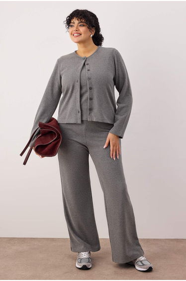 Anthracite 3-piece soft touch knitted plus size bottom-top set