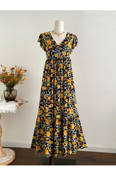 Women V Neck Floral Maxi Dress