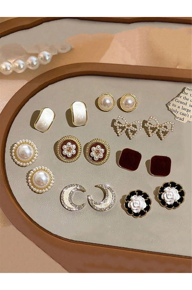 Set of 8 - Embellished Stud Earrings