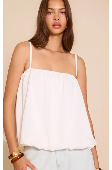 White Chiffon Strappy Puff Ball Top