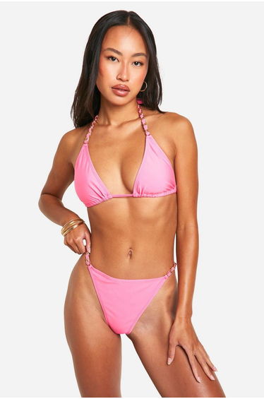 Gold Trim Tanga Bikini Brief - pink