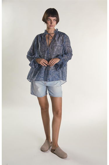 Blue Paisley Chiffon Blouse