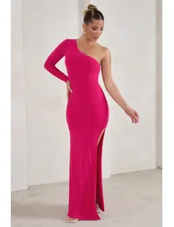 Melanie | Hot Pink One Shoulder Split Maxi Dress