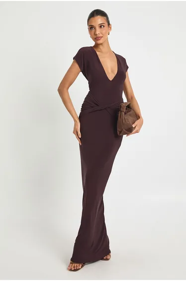 Twist Detail Maxi Dress - plum