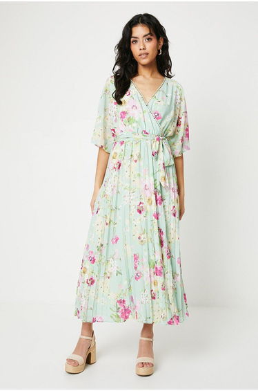 Petite Occasion Kimono Sleeve Pleated Midaxi Dress