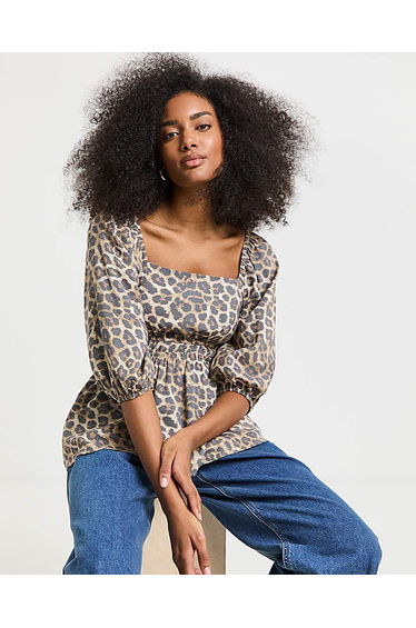 Leopard Square Neck Printed Blouse