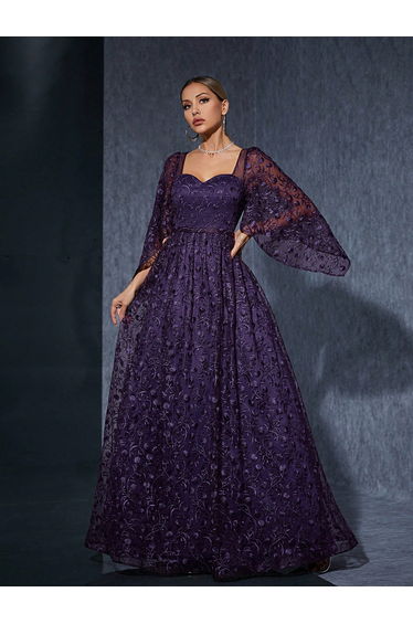 Leely Elegant Sweetheart Flare Sleeve Lace Evening Gown