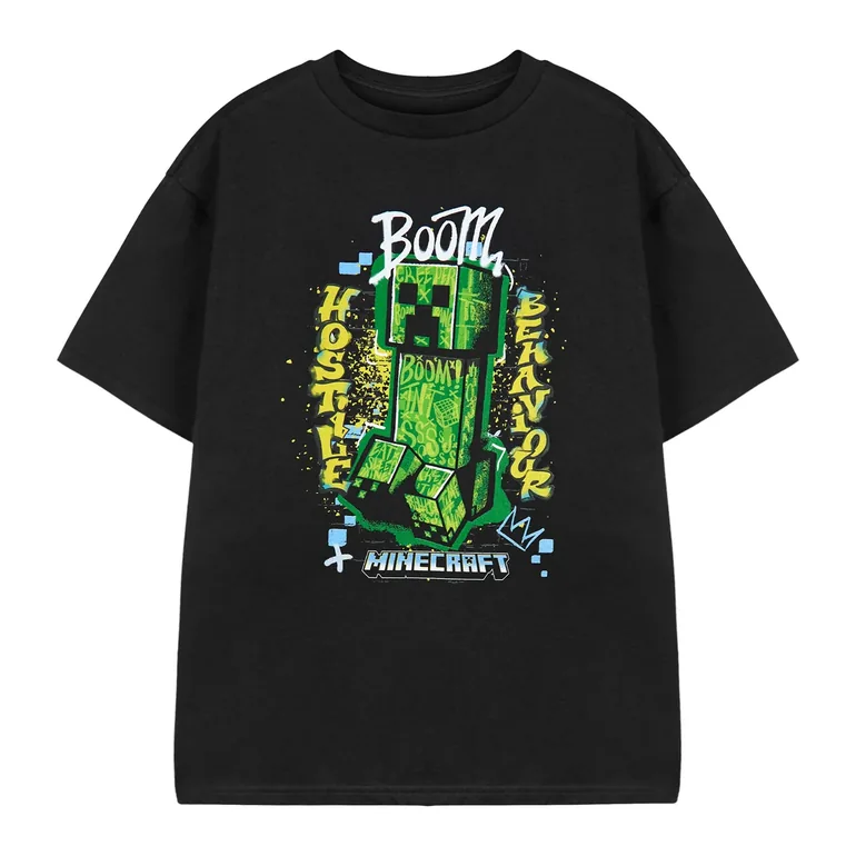 Minecraft Boys Hostile Behaviour Short-Sleeved T-Shirt - Black