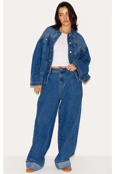 Plus Washed Blue Oversized Denim Pocket Detail Jacket