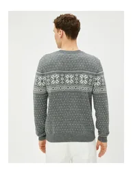 Crew Neck Sweater Ethnic Pattern Wool Blend - 3