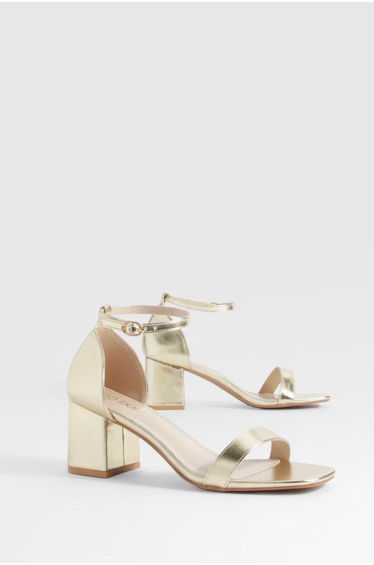 Low Block Metallic Barely There Heels - gold