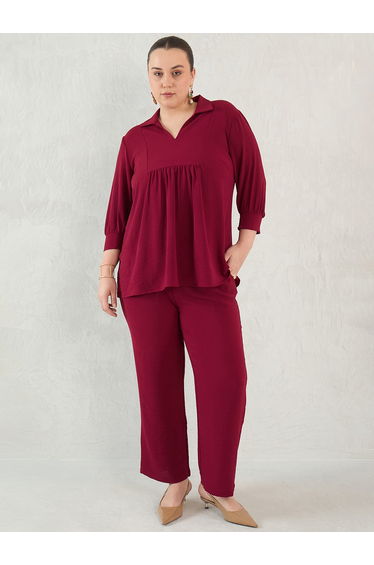 Plus Maroon Gather Detail Tunic and Pants Co-Ords