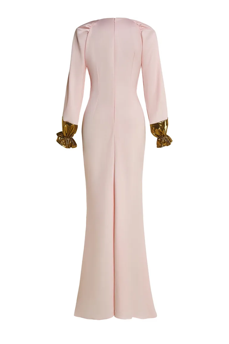 فستان ماكسي ساتان ميتاليك بأكمام راجلان - 8